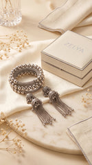 Zelya Boho Tassel Oxidised Bracelet | Traditional Silver Statement Bracelet