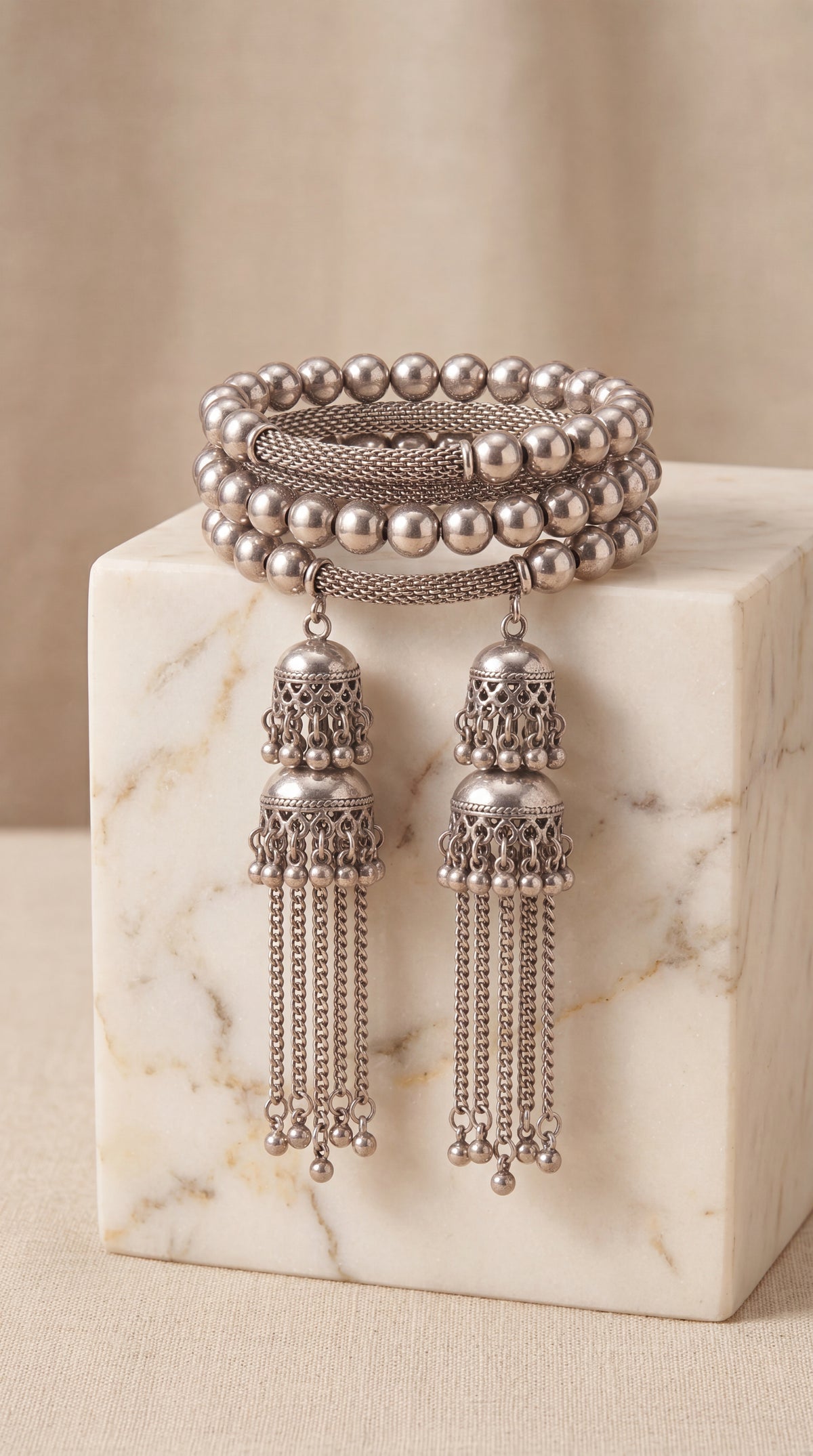 Zelya Boho Tassel Oxidised Bracelet | Traditional Silver Statement Bracelet