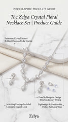 Zelya Crystal Floral Necklace & Earrings Set | Silver-Tone Bridal Jewelry Set