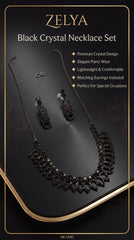 Zelya Black Crystal Statement Necklace Set with Matching Earrings