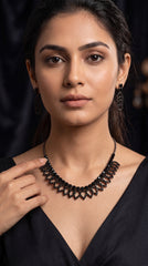Zelya Black Crystal Statement Necklace Set with Matching Earrings