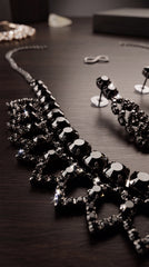 Zelya Black Crystal Statement Necklace Set with Matching Earrings