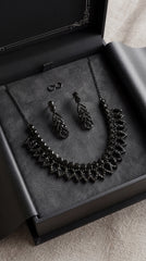 Zelya Black Crystal Statement Necklace Set with Matching Earrings