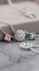 Zelya Pastel Crystal Dual Layer Necklace Set with Matching Earrings