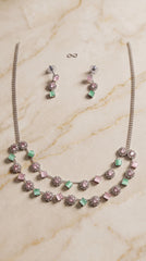 Zelya Pastel Crystal Dual Layer Necklace Set with Matching Earrings
