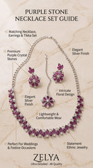 Zelya Royal Purple Crystal Necklace Set with Earrings & Maang Tikka for Women