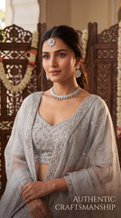Zelya Silver Crystal Floral Necklace Set with Earrings & Maang Tikka for Women