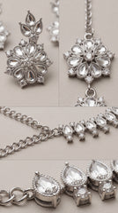 Zelya Silver Crystal Floral Necklace Set with Earrings & Maang Tikka for Women