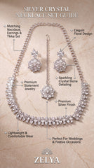 Zelya Silver Crystal Floral Necklace Set with Earrings & Maang Tikka for Women