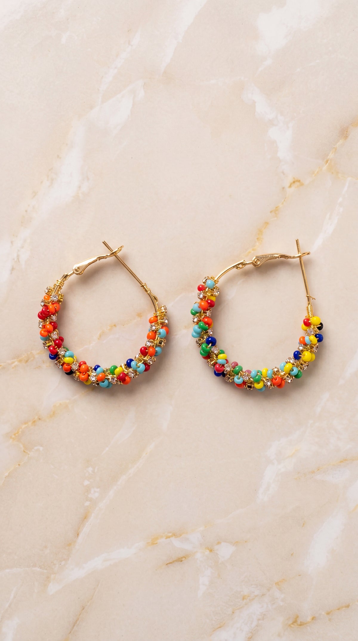 Zelya Pastel Crystal Hoop Earrings for Women | Multicolor Beaded Statement Earrings