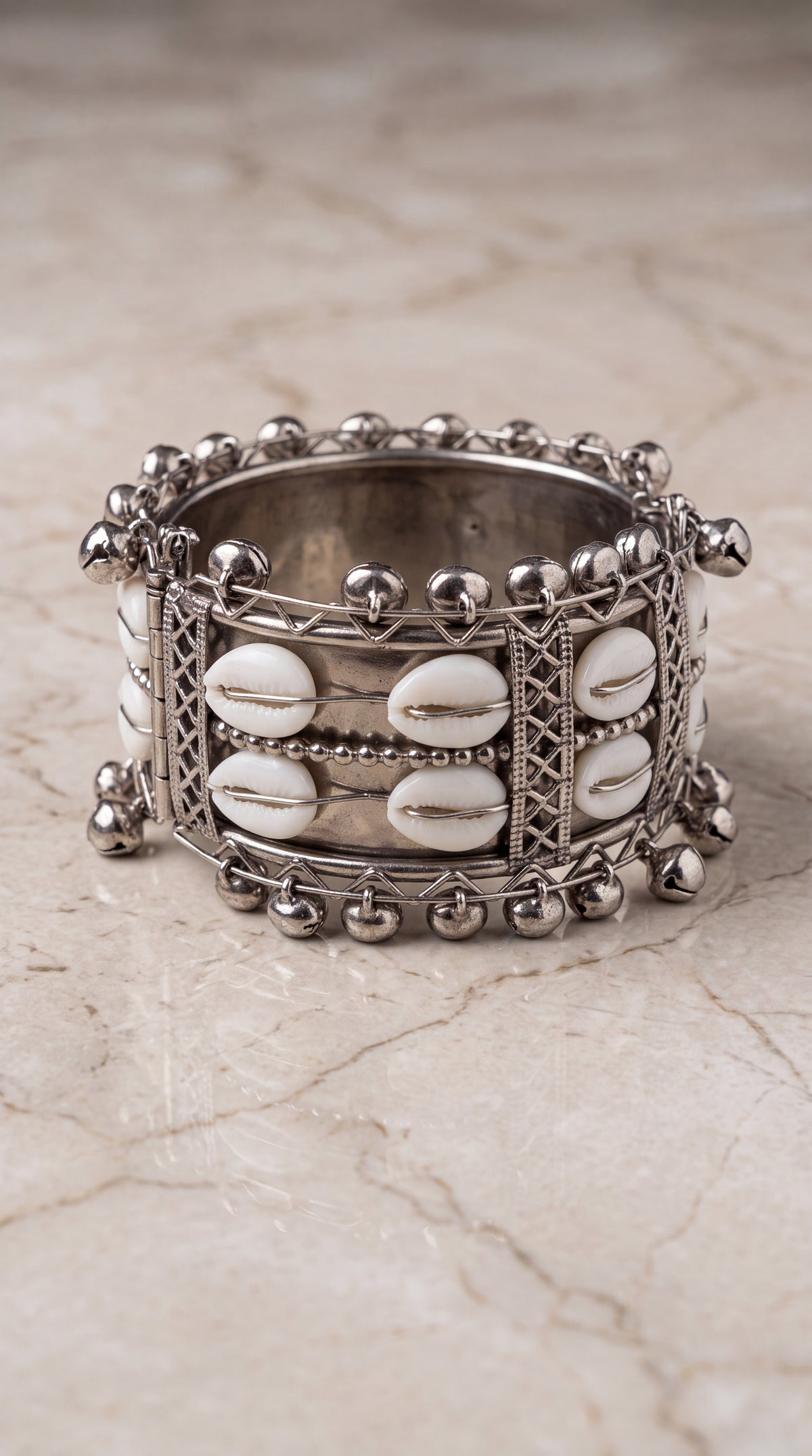 Zelya Traditional Oxidised Cowrie Shell Cuff Bracelet for Women | Tribal Boho Statement Bracelet