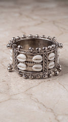 Zelya Traditional Oxidised Cowrie Shell Cuff Bracelet for Women | Tribal Boho Statement Bracelet