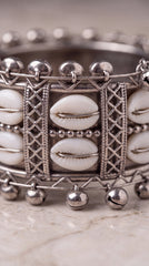 Zelya Traditional Oxidised Cowrie Shell Cuff Bracelet for Women | Tribal Boho Statement Bracelet