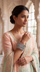 Zelya Premium Oxidised Pastel Stone Bracelet for Women | Handcrafted Ghungroo Ethnic Cuff Bracelet