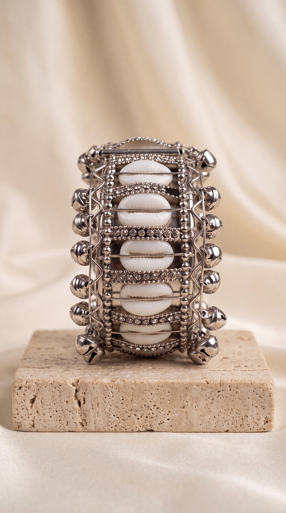 Zelya Premium Oxidised Cowrie Shell Bracelet for Women | Handmade Ghungroo Ethnic Cuff Bracelet