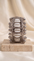 Zelya Premium Oxidised Cowrie Shell Bracelet for Women | Handmade Ghungroo Ethnic Cuff Bracelet