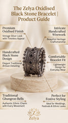 Zelya Premium Oxidised Black Stone Cuff Bracelet for Women | Traditional Ghungroo Ethnic Kada