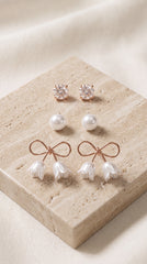 Zelya Elegant 3 Pair Earrings Gift Set for Women | Crystal Studs, Pearl Studs & Rose Gold Tulip Earrings