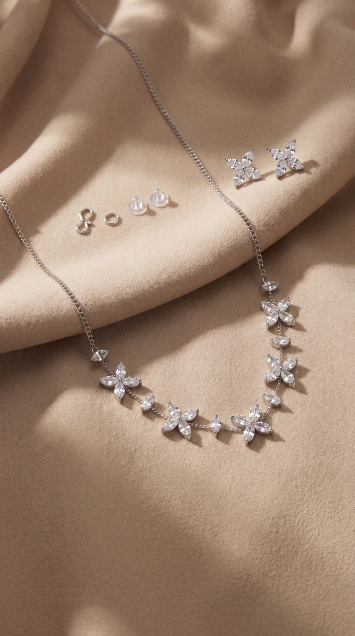Floral Crystal Necklace Set with Earrings