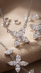 Floral Crystal Necklace Set with Earrings