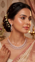Rose Gold Crystal Necklace Set with Earrings