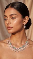 Pastel Leaf Crystal Necklace Set with Earrings
