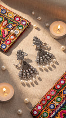 Oxidized Chandbali Jhumka Earrings with Pearl Drops – Antique German Silver