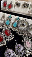 Set of 12 Oxidized Designer Earrings with Folding Jewelry Box | Zelya