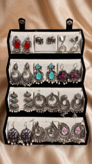 Set of 12 Oxidized Designer Earrings with Folding Jewelry Box | Zelya