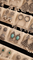 Set of 16 Oxidized Designer Earrings with Premium Folding Jewelry Box | Zelya