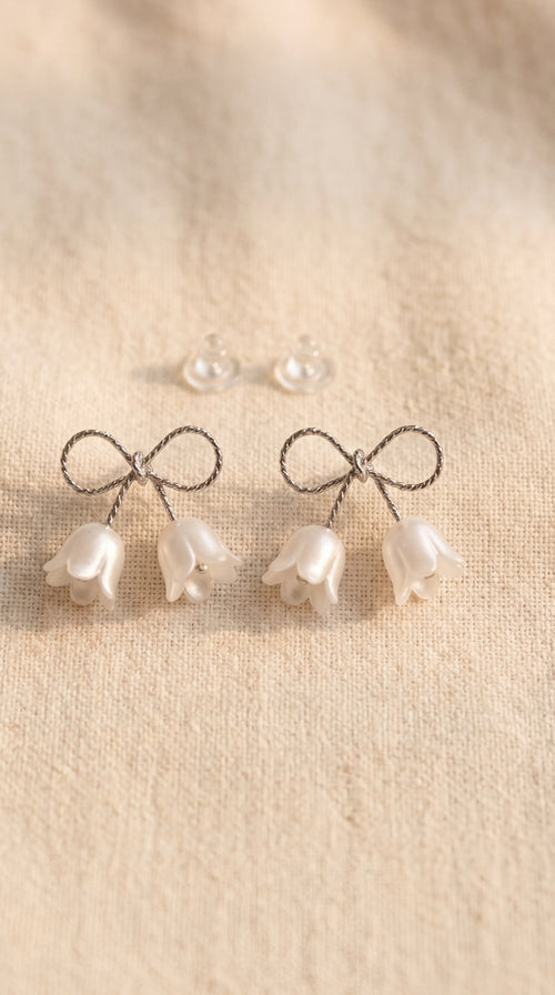 Lily Bow Pearl Korean Earrings