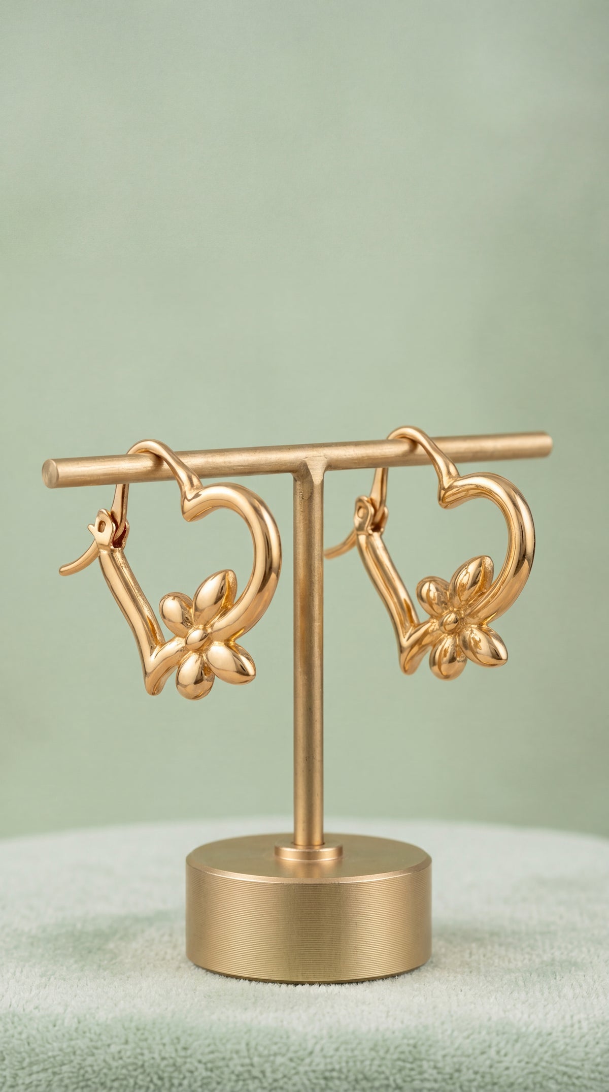 Gold Heart Flower Hoop Earrings