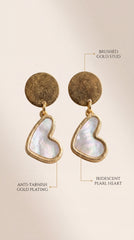 Gold Heart Pearl Drop Earrings