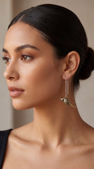 Bird Charm Brass Chain Earrings