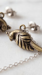 Bird Charm Brass Chain Earrings