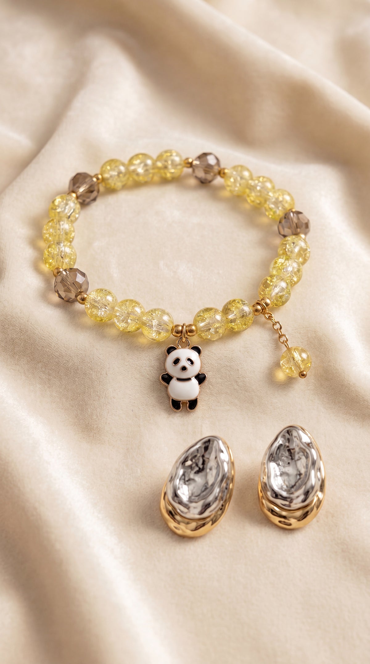 Yellow Panda Charm Set (Bracelet + Earrings)