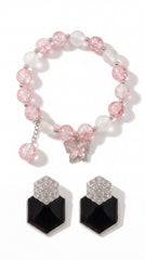 Pink Butterfly Charm Set (Bracelet + Earrings)