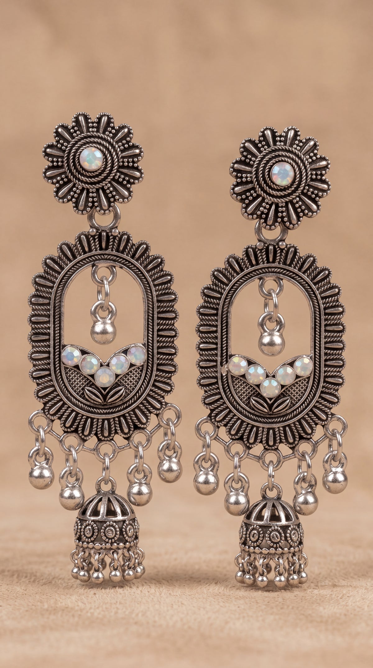 Oxidized Layered Circle Earrings – Antique German Silver Statement