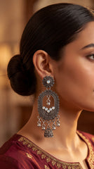 Oxidized Layered Circle Earrings – Antique German Silver Statement