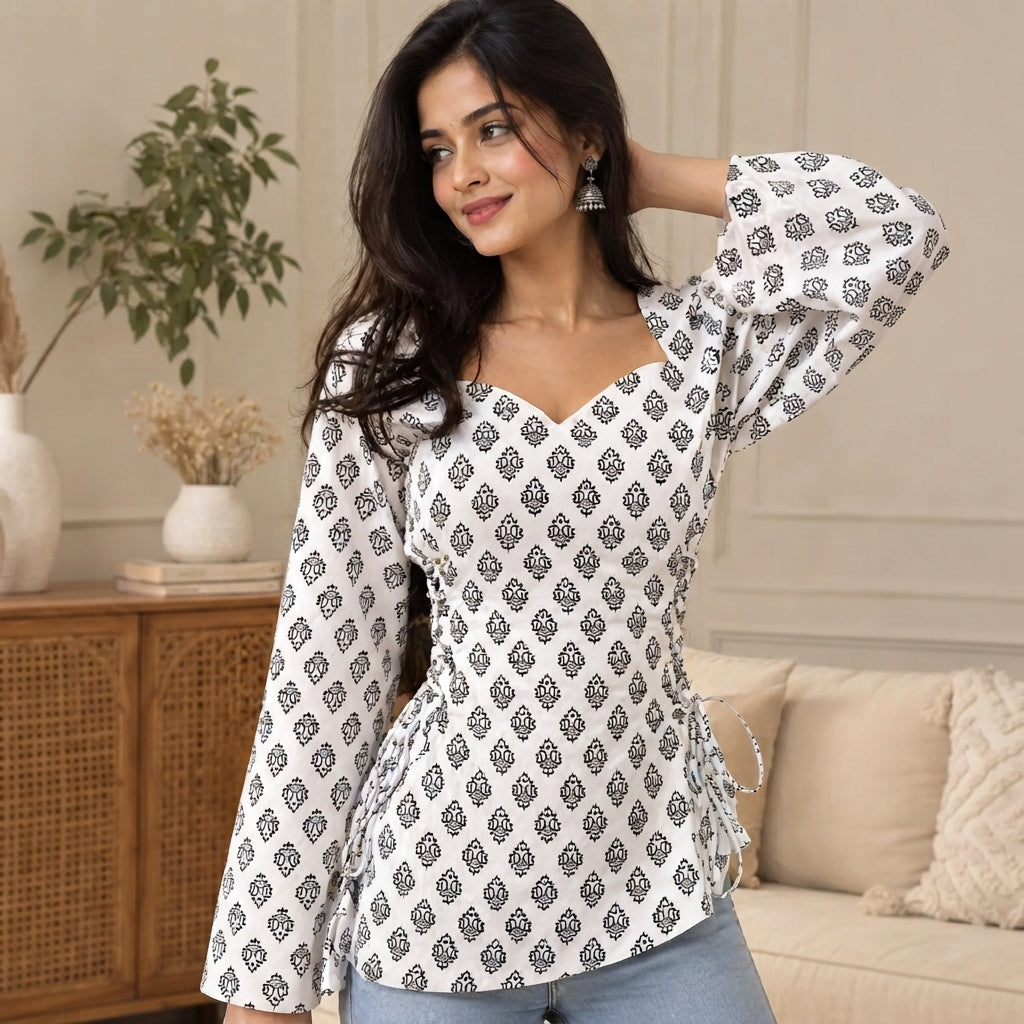 Ivory Bloom Printed Short Kurti