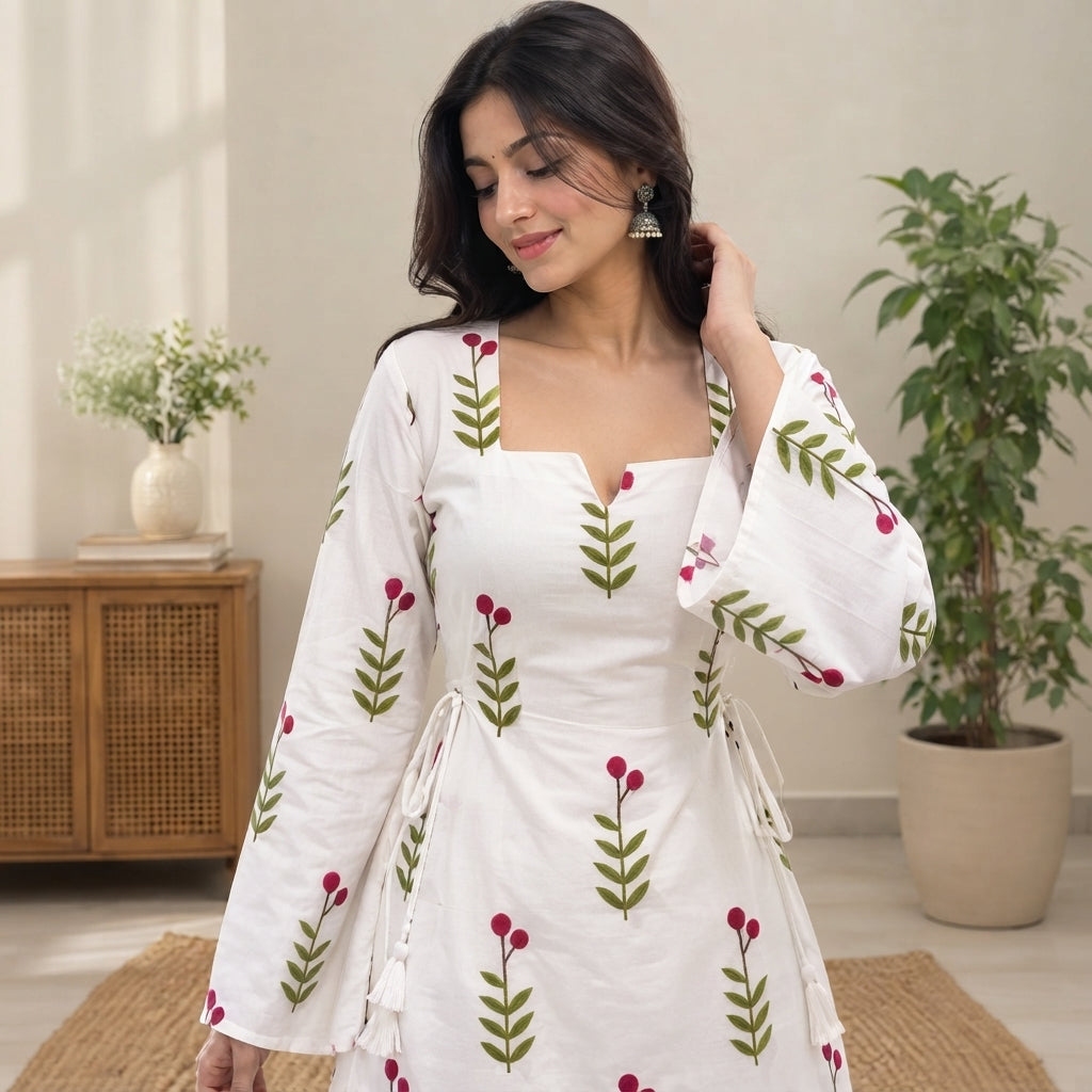 Ivory Berry Bloom Taj Printed Short Kurti