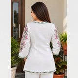 White Floral Embroidered Kurta Pant & Koti Set