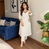 Ivory Embroidered White Taj Kurta Pant Set