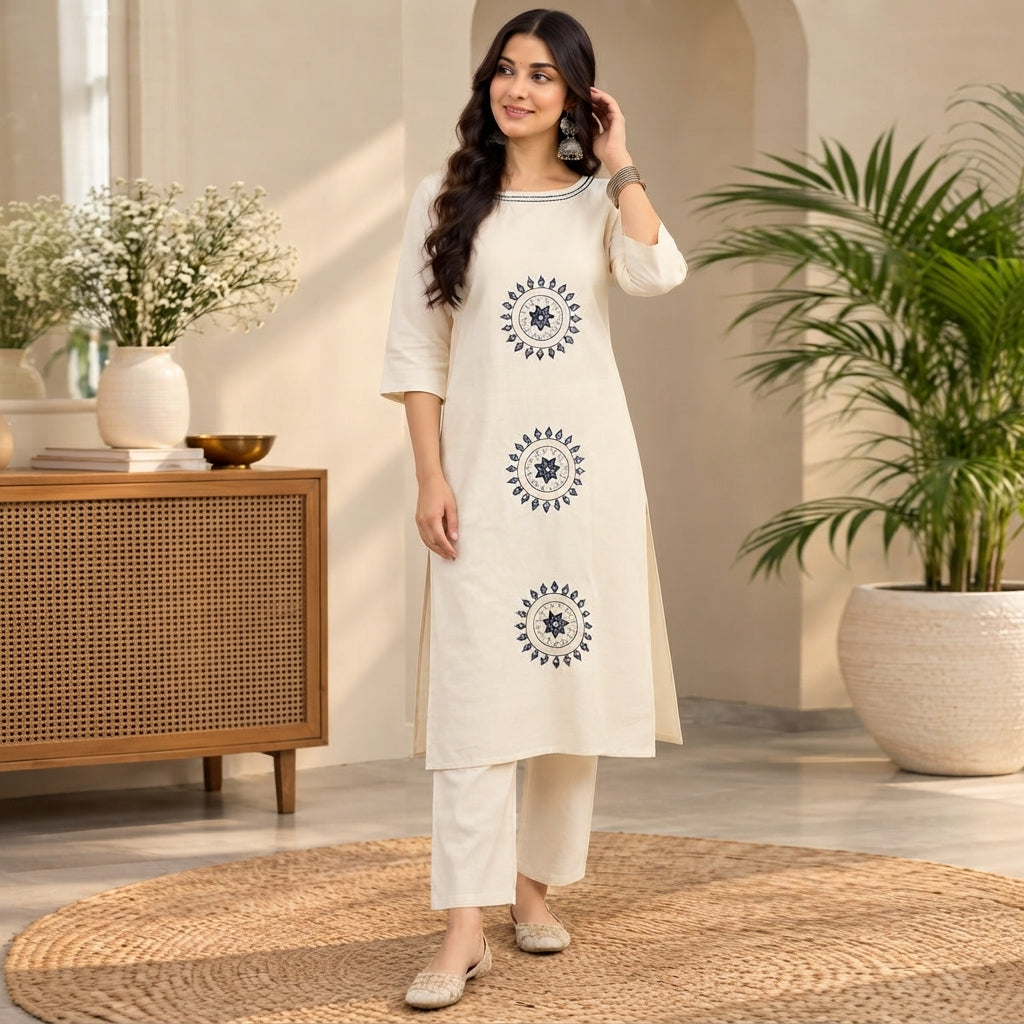 Ivory Embroidered White Kurta Pant Set