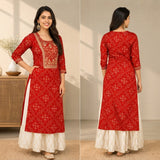 Red Printed Kurta & Sharara Set