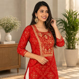 Red Printed Kurta & Sharara Set