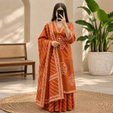 Rust Orange Printed Kurta Sharara & Dupatta Set