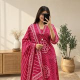 Rani Pink Printed Kurta Sharara & Dupatta Set
