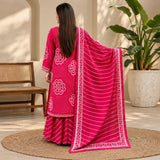 Rani Pink Printed Kurta Sharara & Dupatta Set