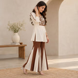 Ivory & Mocha Floral Embroidered Kurta Palazzo Set